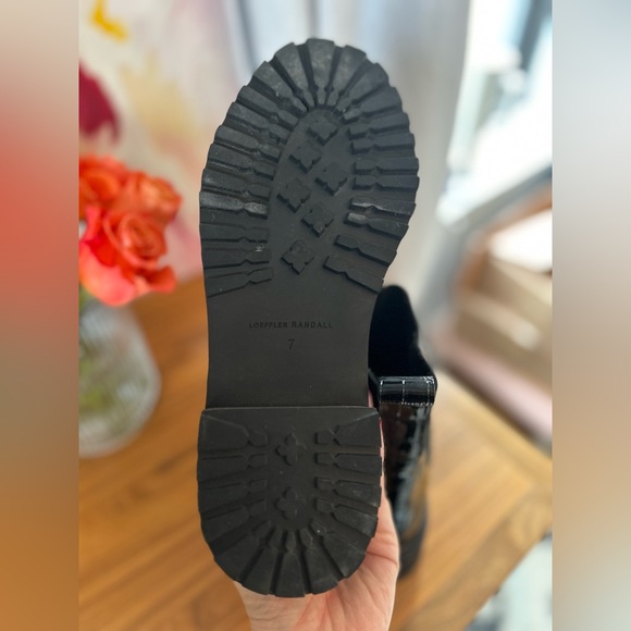 Loeffler Randall Black Croc-Embossed Combat Boots - Picture 9 of 10